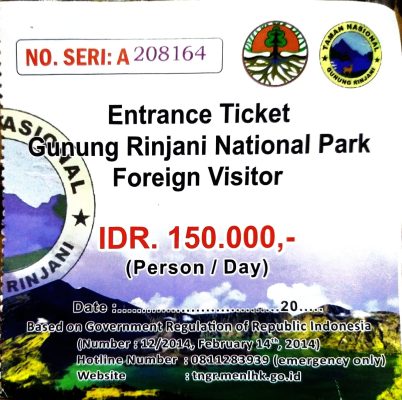 rinjani ticket or permit